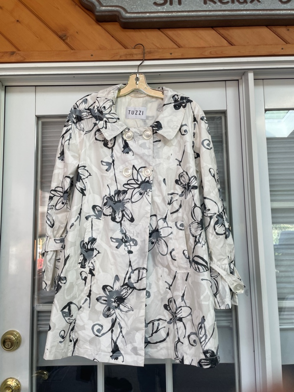 Tuzzi White Trench Coat with Black Floral Print
